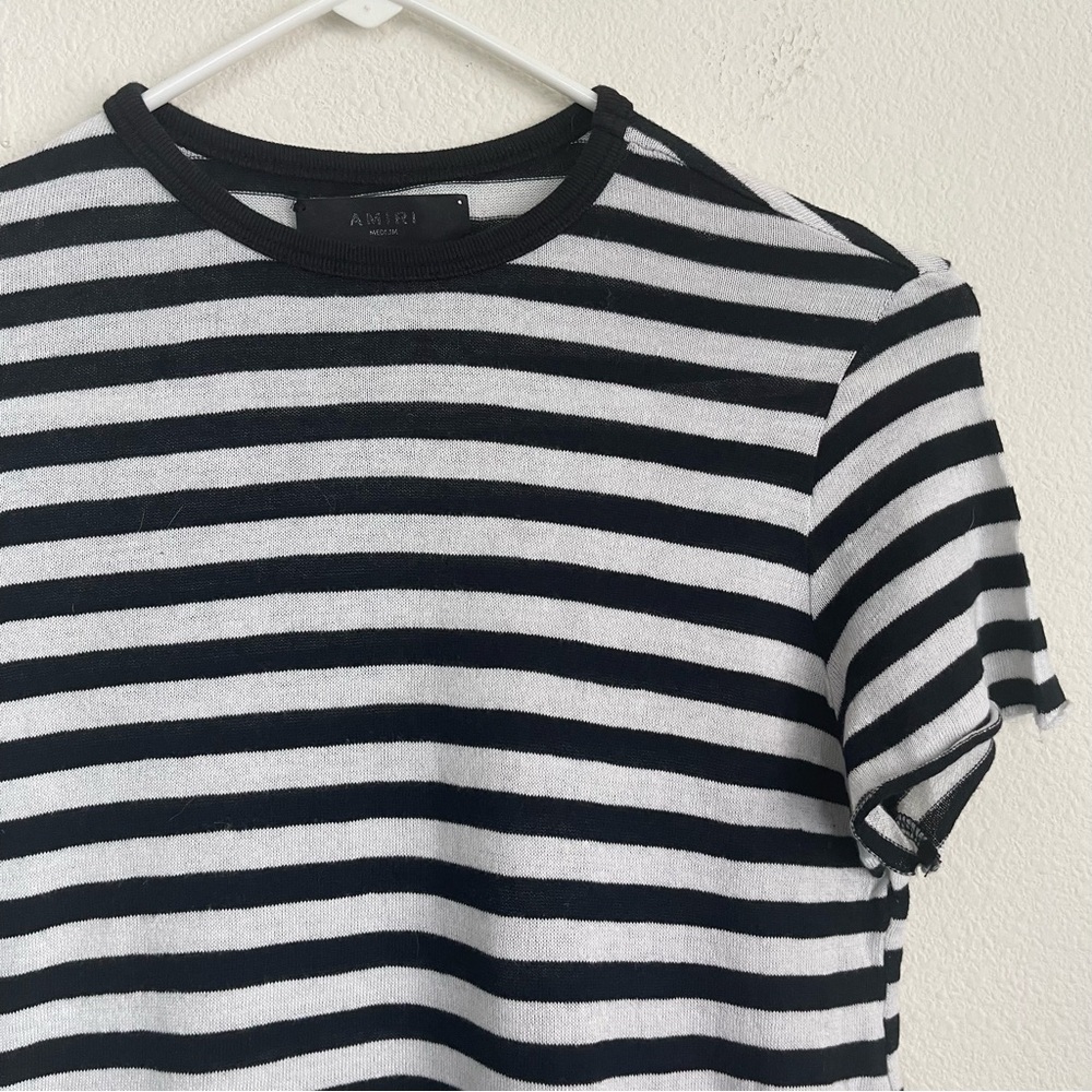 AMIRI Striped Short Sleeve Cotton / Cashmere Tee T Shirt